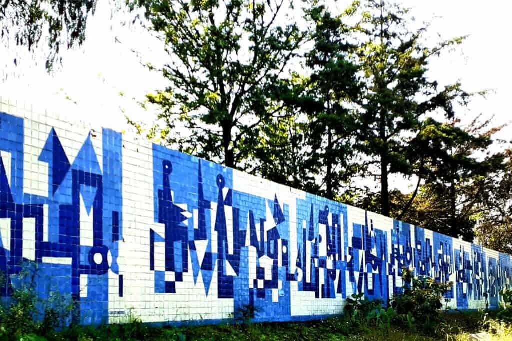Carlos Mérida’s 1967 tile mural Integrated Abstraction in Mexico City.