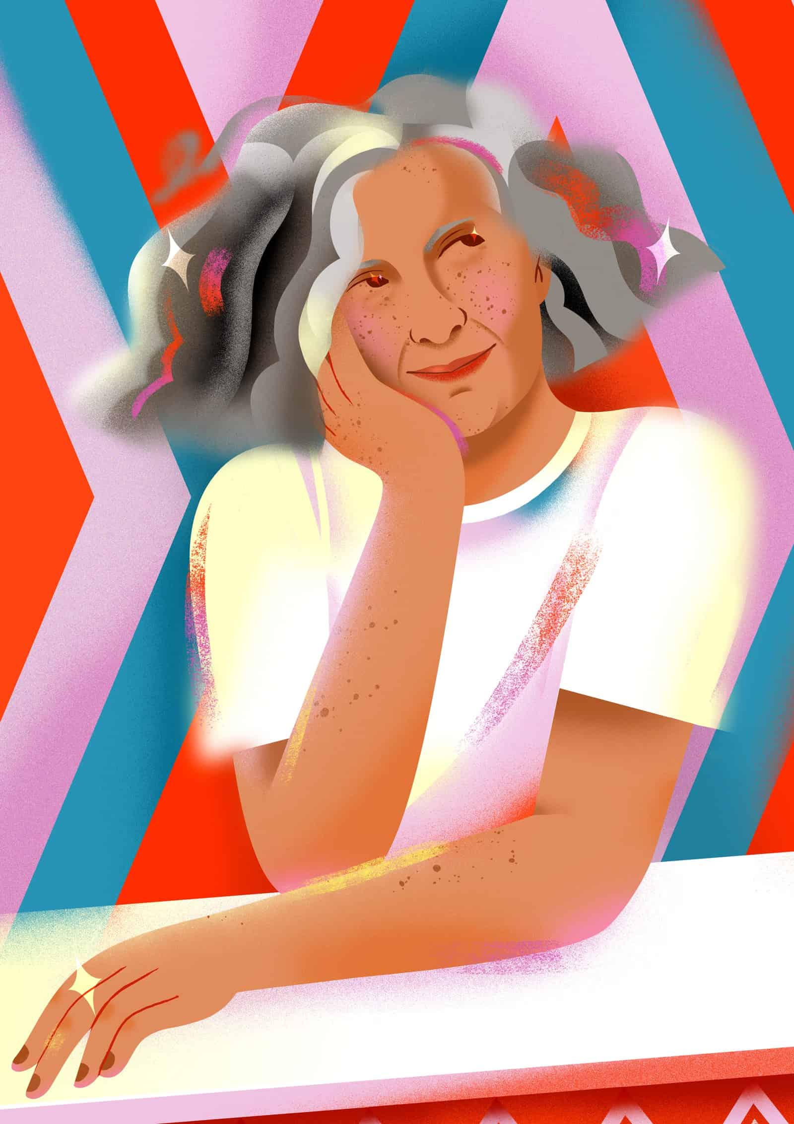 An illustrated portrait of Guatemalan multimedia artist Margarita Azurdia.