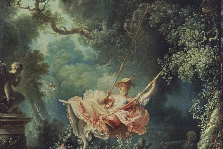 Jean-Honoré Fragonard's The Swing, painted around 1767 to 1768, places a young woman between an older husband and a hidden lover.
