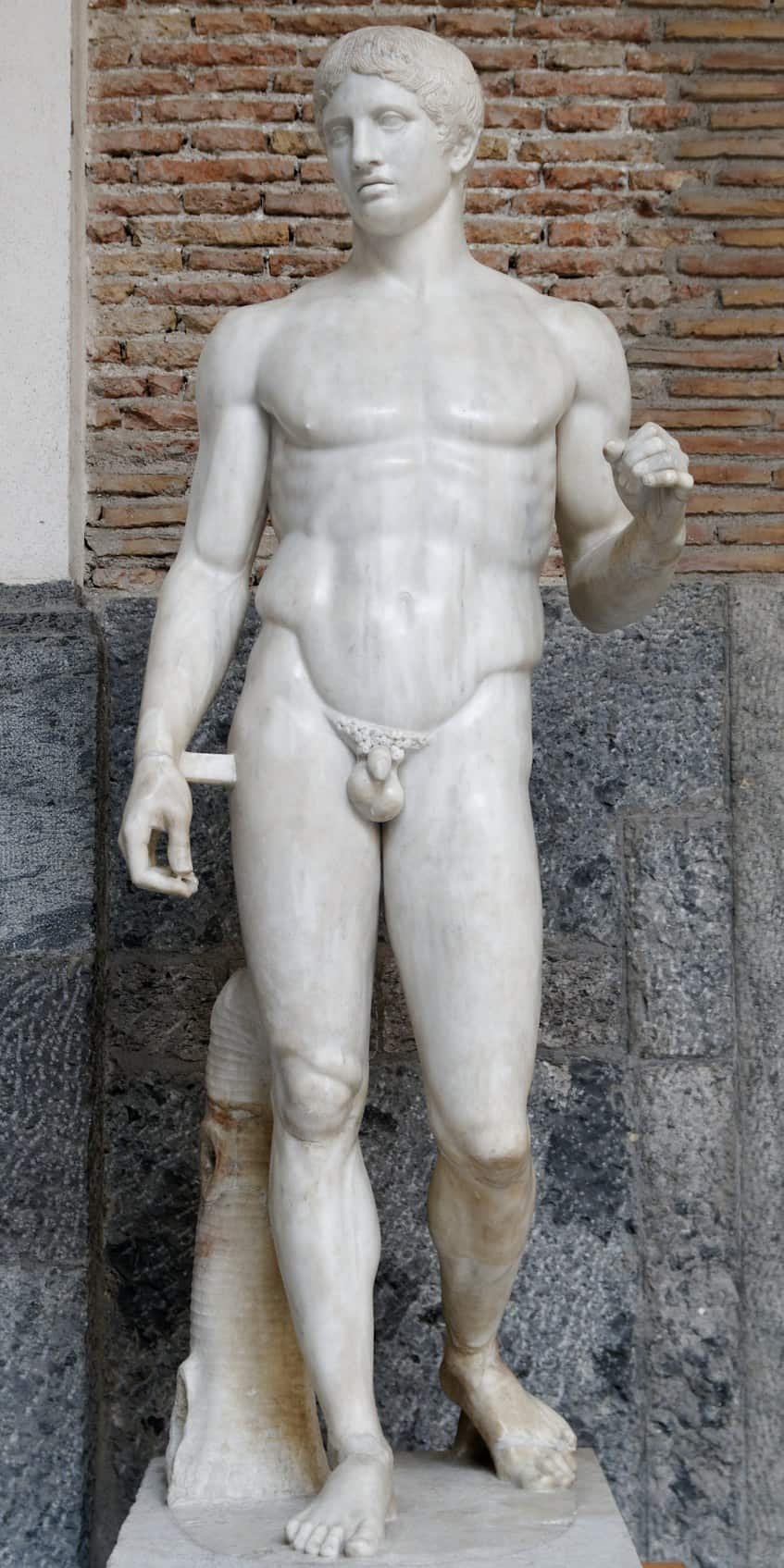 The Doryphoros from Pompeii, a Roman marble copy after Polykleitos, now in Naples.