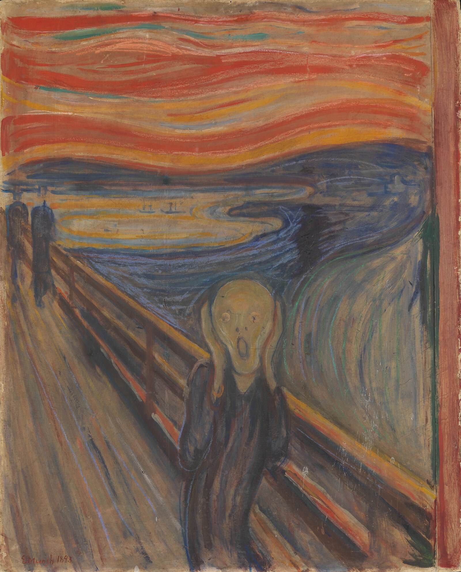 Edvard Munch’s The Scream (1893), made in oil, tempera, and pastel on cardboard.