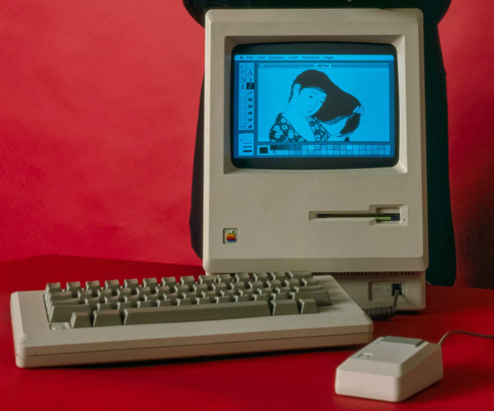 The original Macintosh computer photographed in January 1984.