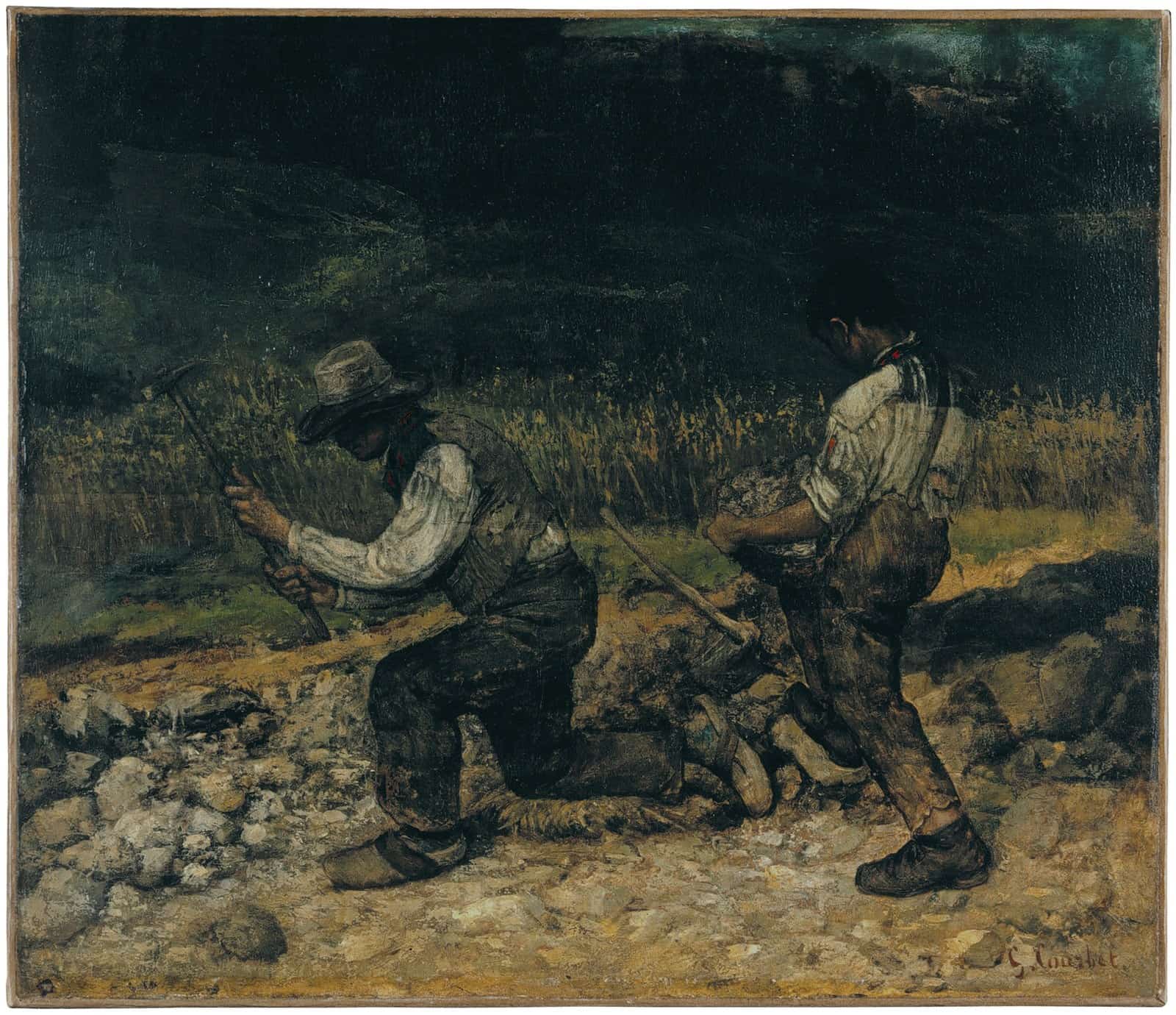 Courbet’s smaller 1849 Stone Breakers in the Oskar Reinhart Collection is a separate surviving painting, not the lost Dresden canvas.